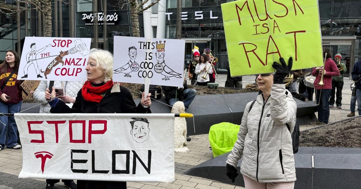 Las protestas anti-doge en las tiendas de Tesla se dirigen al resultado final de Elon Musk