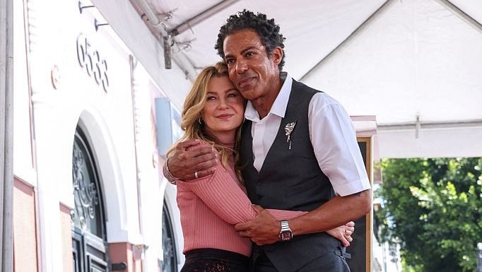 US actress Ellen Pompeo (L) and husband Chris Ivery pose during a ceremony honoring her with a star on the Hollywood Walk of Fame in Hollywood, California, on April 29, 2025. (Photo by VALERIE MACON / AFP) (Photo by VALERIE MACON/AFP via Getty Images)