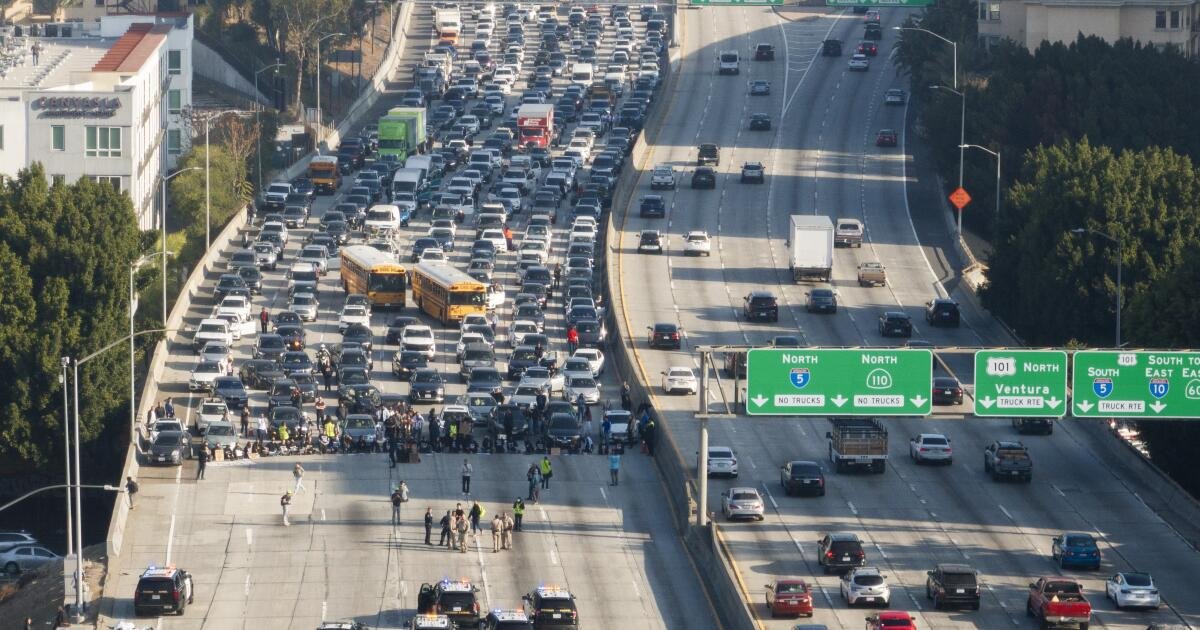 Estos manifestantes bloquearon la autopista 110. Ahora, sus casos están en camino de ser desestimados.