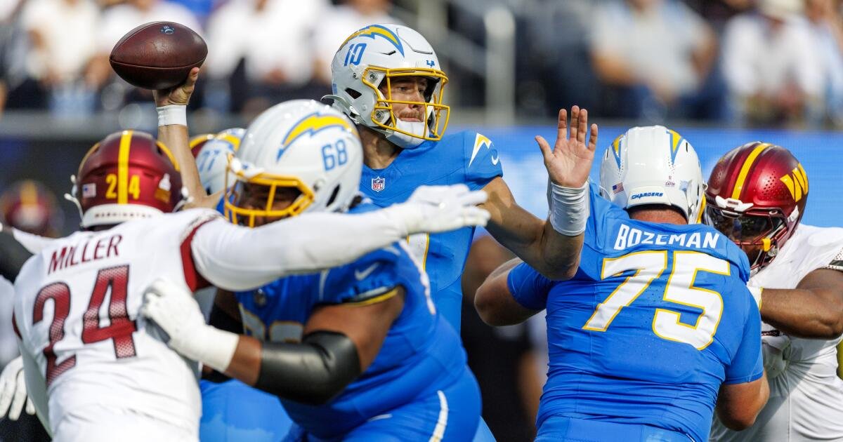 Justin Herbert Interception de la línea de gol condenas a los cargadores en pérdida a los comandantes